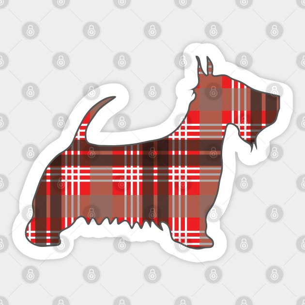 Red, Black and White Tartan Scottish Terrier Dog Silhouette Sticker by MacPean